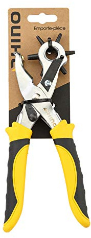 RHINO - Pince perforatrice, pince emporte-pièce, poiçonneuse à positions 220 mm - 6 positions : Ø 2.5 à 5 mm - Pour cuir, ceinture, bracelets etc… - Longueur 220 mm - Garantie 5 ans