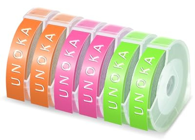 UNOKA 3D Compatible with Dymo Embossing Tape Self-Adhesive Refills 9mm | Replace for Dymo Omega Label Makers S0717930 Junior S0717900, Pink/Green/Orange Labels for 3D Embosser Motex E-101 E-303