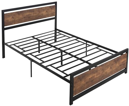 HOMCOM Double Size Metal Bed Frame with Headboard & Footboard, Strong Slat Support Full Bed Frame w/Underbed Storage Space, Bedroom Furniture For Adults