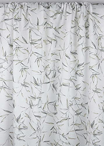 Kt KILOtela - Tela por Metros de Cortina - Visillo Estampado Digital - 50% algodón, 50% poliéster - Ancho 140 cm - Largo a elección de 50 en 50 cm | Bambú - Verde