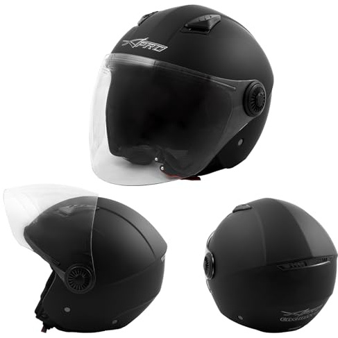 A-Pro Casco Jet Visiera Scooter Moto Quad Omologato ECE 22-06 Nero Opaco XS