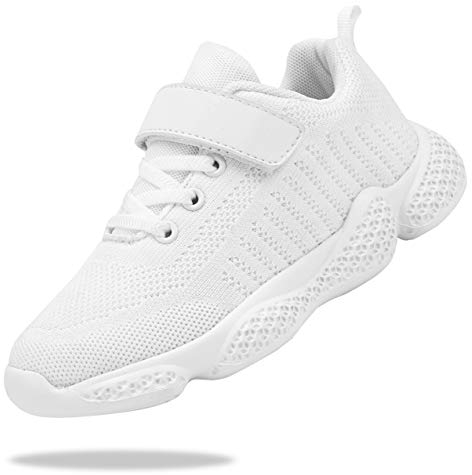 Shoful Weiß Sportschuhe Kinder Jungen Kinderschuhe Mädchen Turnschuhe Laufschuhe Atmungsaktiv Schule Sneaker Leicht Fitnessschuhe Klettverschluss Hallenschuhe 34 EU
