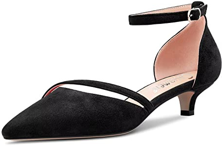 Castamere Femmes Bas Kitten Talon Heel Fermé Pointu Escarpins Lanières Cheville Two-Piece Boucle Mariage Party Sexy Dress Chaussures 3.5 CM Heels Noir 39 EU