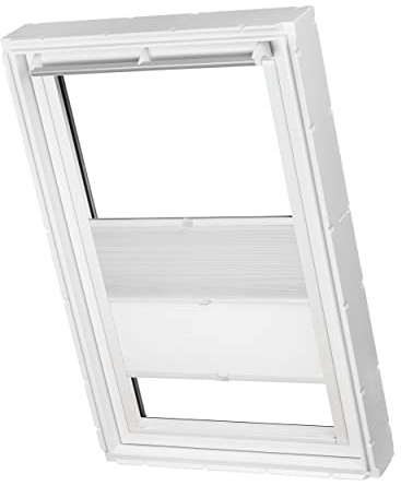 Dachfenster Waben Plissee ohne Bohren Tag und Nacht passend für Velux Fenster verdunkelnd und lichtdurchlässig Plisseerollo verspannt Klebemontage (weiß raumverdunkelnd/weiß tageslicht, SK10)