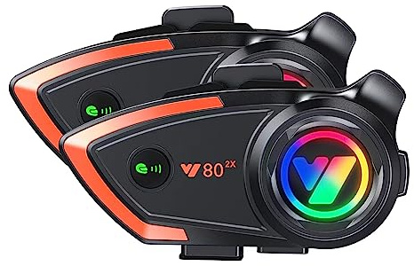 Motorcycle Helmet Bluetooth Headset 500meters 2 Riders Bluetooth Helmet Intercom Headset with CVC Noise Sound Quality Speakers Communication Systems Motorcycle Riding/Snowmobile/Cycling/Sports(（2PC）