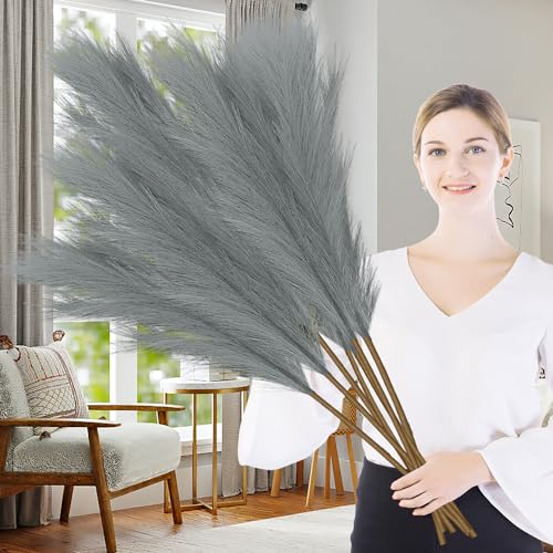 Lighterday Jarrones de Hierba de las Pampas Artificiales de 38 Pulgadas/97 cm - 7 Unidades Grandes y Esponjosas para Boda, Sala de Estar, Dormitorio