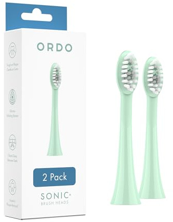 ORDO Replacement Toothbrush Heads for Sonic+ Electric Toothbrushes for Teeth Cleaning, Plaque Removal, Silicone Polishing, and Deep Clean, Adults, Mint Green (Pack of 2)