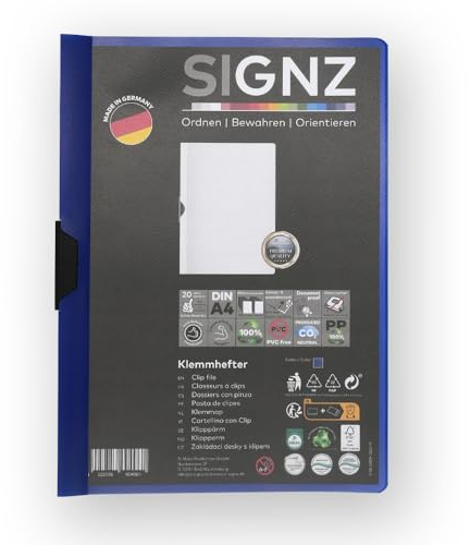 SIGNZ Klemmhefter DIN A4, 5 Stück, dunkelblau, Für bis zu 60 Blatt, CO2-neutral hergestellt, made in Germany