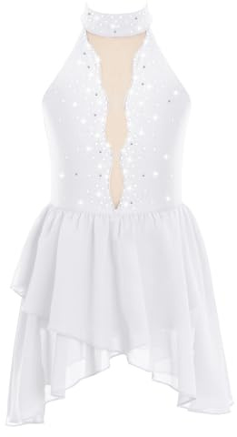 Aislor Vestido De Patinaje Artístico para Niña Sin Manga Vestido De Ballet De Gasa Traje Deportiva Ropa De Baile Fiesta Actuación Blanco 7-8 años
