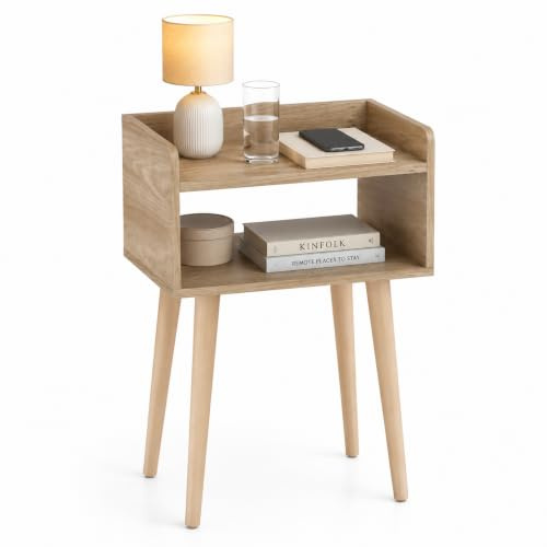 URBNLIVING Modern Bedside Table Storage Display Unit with 2 Shelves & Solid Pinewood Legs
