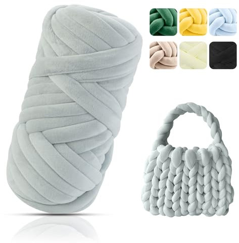 POFIBO Dicke Wolle Garn, 500g Chunky XXL Wolle zum Handstricken, Handstrickwolle, Handstrickgarn, Armstricken Dickes Garn zum Häkeln für Anfänger, Decken, Körbe, DIY-Kunsthandwerk, 16m, Grau