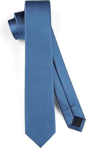 HISDERN Navy Blue Tie for Men Skinny Ties Silk Necktie Solid Slim Formal Neckties for Wedding Party Business 6cm