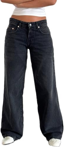 ticticlily Pantaloni Jeans Donna Baggy Y2K Vita Bassa Gamba Larga Dritta Pantalone Denim Hip Hop 90er E-Girl Retro Estetica Boyfriend Pants Ragazze Trousers A Grigio Scuro XS
