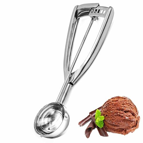 Glasskopor med Easy Trigger – medelstor (5 cm) 304 rostfritt stål kakskopa för köttbullar, mellonbollar, potatismos och muffins