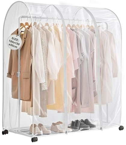 EXLECO Fundas Transparentes para Ropa 180 * 150 * 50 cm, Funda Protectora para Perchero con 2 Cremallera Funda Ropa Armario de PEVA Fundas para Armarios Funda Tendedero de Antihumedad y Antipolvo