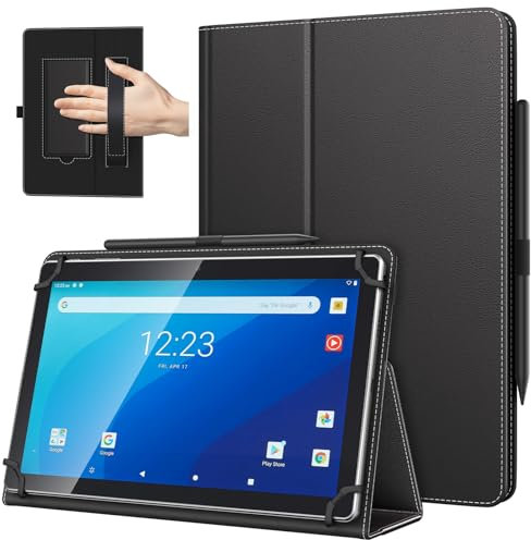 TiMOVO Universal Hülle für 10,1 Zoll Android Tablet mit Stiftschlaufe, Leichtes & Faltbares Standhülle mit Handschlaufe für Alle 9,6-11 Zoll Touchscreen-Tabletten, Schwarz