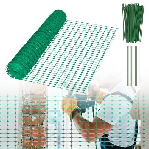 HENGMEI 1x30m Absperrzaun Bauzaun Begrenzungszaun, Nutztierzäune 100 cm hoch Kunststoff Schutznetz Geschnitten Werden Zaun Hühnerzaun Geflügelzaun für Geflügelgehege Warnnetz, Grün(mit Bodenspikes)