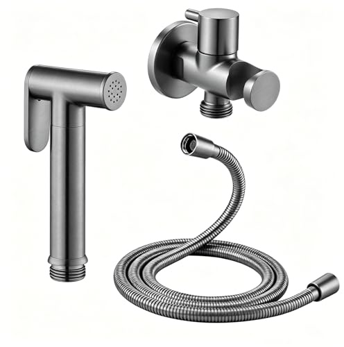 Pulverizador de Bidé de Mano para Inodoro de Pared Agua Fría Rociador de Bidé de Mano Latón Tocador de mano Bidet Kit de Pulverizador Bidet Agua Fría con Manguera de Ducha de 1,2 m (Gray)