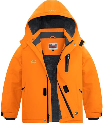 WULFUL Boy's Waterproof Ski Jackets Warm Fleece Lined Hooded Winter Snow Coat