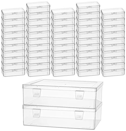 Goodma Small Bead Organizers, 54 Pieces Plastic Storage Cases Mini Clear Containers Transparent Rectangle Craft Supply Boxes with Hinged Lid