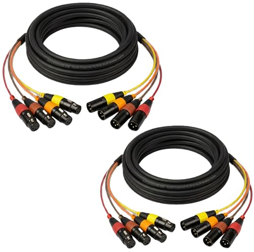 AxcessAbles 2-Pack 10-Foot Multi-Colored 4-Channel XLR Snake Cable, XLR Male to Female Audio Multicore for Stage, Studio, PA & Live Sound