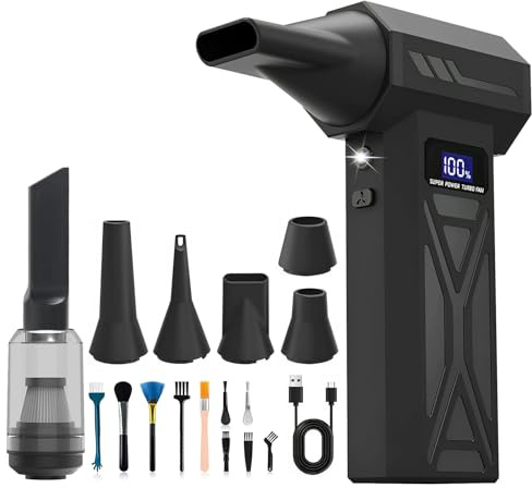 ONGNIUU Soplador de Polvo Eléctrico 150000 RPM, 4 Velocidades Aire Comprimido con Luz LED, Batería Recargable Portátil Air Duster para Limpieza de PC, Ordenador Portátil, Teclado, Coche y Sofás