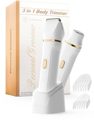 Bikini Trimmer for Women Painless, IPX7 Waterproof Rechargeable Electric Shaver Razors for Women, Pubic Hair Trimmer, Facial Hair Removal Cordless Ceramic Blade, Charge Dock, Gifts