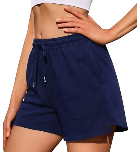 Litherday Shorts Mujer Algodón Verano Abertura Lateral Azul Oscuro M