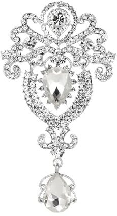 Lotsdonxia Spilla vintage a forma di corona, da donna, color argento, con diamanti intarsiati, elegante gioiello da bavero in stile retrò