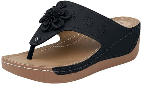 Generisch Sandalias de plataforma para mujer, ligeras, con tacón de cuña, separadores de dedos, antideslizantes, cómodas, chanclas para caminar con cama suave, zapatos de playa, deslizantes, Negro