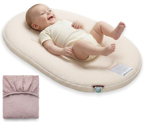 Momcozy Riduttore Lettino Neonato, Nido Neonato Traspirante con Rete 3D, Cuscino Lounger Leggero 820g con Fodera Lavabile, per Tummy Time, Gioco e Cambio, Marrone