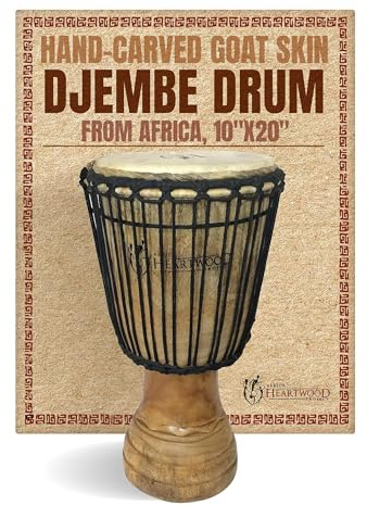 Africa Heartwood Project Hand-Carved Classical Djembe Drum from Africa - Authentic Percussion Instrument - 10x20 Drum with Premium Sound Quality, West African Goat Skin & Solid Wood Shell