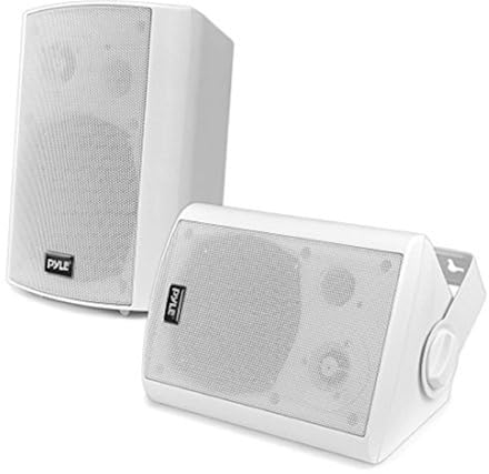 Pyle Sistema de par de Altavoces, Activo, Pasivo, Resistentes a la Intemperie, Inalambricos, Sonido Estereo, Interiores, Exteriores, AUX, Bluetooth, Blanco