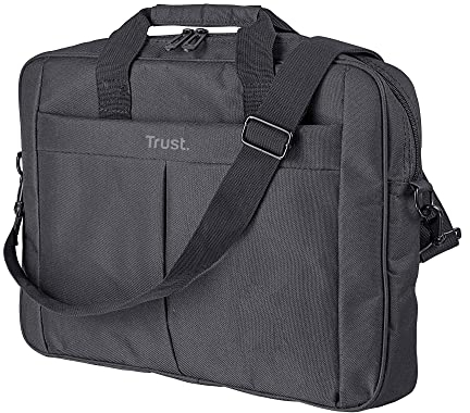 Trust Primo Laptop Bag 16 Inch, Work Bag with Padded Interior, Adjustable Shoulder Strap, Dual Metal Zippers, Messenger Bag for Business, Notebooks, Macbook - Black