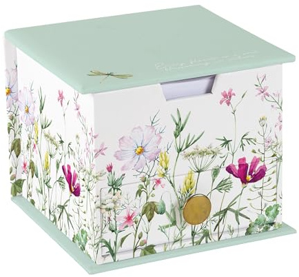 The Gifted Stationery Co. Ltd. Wild Harmony Memo Cube with Drawer – Decorative Desk Notepad Cube with 400 Sheets (100 x 100mm) – Floral Desk Note Block for Home, Office & Study