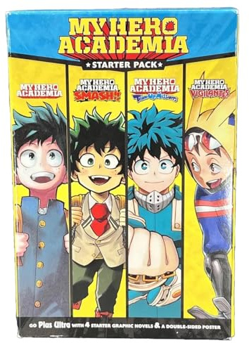 My Hero Academia Manga Set, 4 Volumes, Double-Sided Poster, Featuring: My Hero Academia, My Hero Academia Smash!!, My Hero Academia Team Up Missions, My Hero Academia Vigilantes