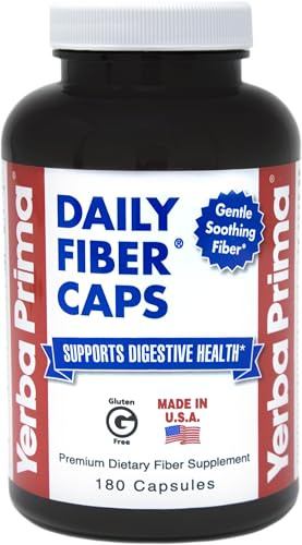 Yerba Prima Daily Fiber Caps - 180 Capsules - Soluble & Insoluble Dietary Fiber Supplement - Colon Cleanse - Gut Health - Vegan, Non-GMO, Gluten-Free