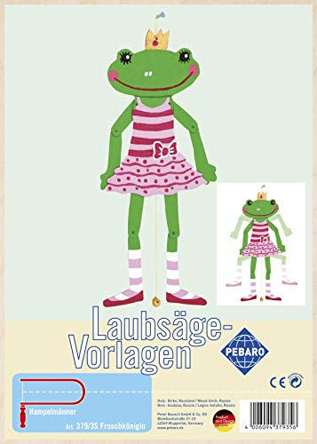 Pebaro 379/3S Laubsägevorlage Hampelmann Froschkönigin, 3mm Sperrholz DIN A 4, Motiv vorgedruckt, aussägen mit Laubsägebogen, basteln, anmalen, fertig, Laubsägen, Basteln mit Holz, Geschenkidee