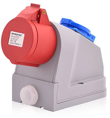 CEE Kraftstrom Wandsteckdose COMBO 32A 400V 6h IP44 5-polig (3P+N+E): IEC-60309 Industrie und Mehrphasenstecker Rundstecker robuste Industriequalität