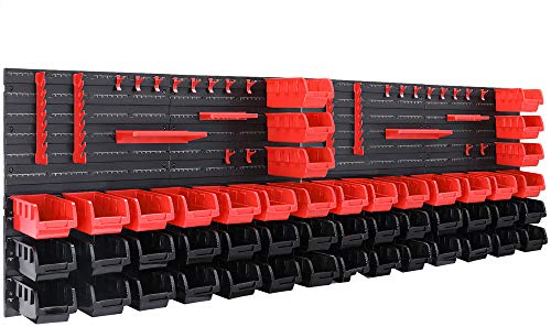 DEUBA® Wandregal mit Stapelboxen und Werkzeughalter 86 tlg Box Erweiterbar Werkstattregal Werkzeuglochwand