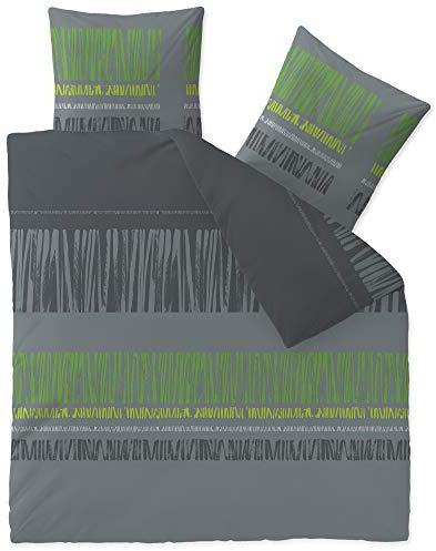 CelinaTex Touchme Anni Parure de lit en flanelle de coton Gris/noir/vert, Coton, gris, 200 x 200 cm
