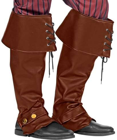 W WIDMANN MILANO Party Fashion - 09816 Paire de Couvre-Bottes en Simili-Cuir, Adulte Unisexe, Pirate, Mousquetaire, Chevalier, médiéval, Carnaval, Couleur Marron