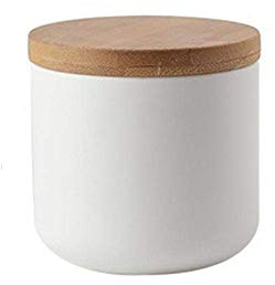 Ceramics Food Storage Jar with Wooden lid,Ceramics Food Storage Canister for Coffee, Sugar, Tea, Spices and Nuts (White 8.79oz/260ml)
