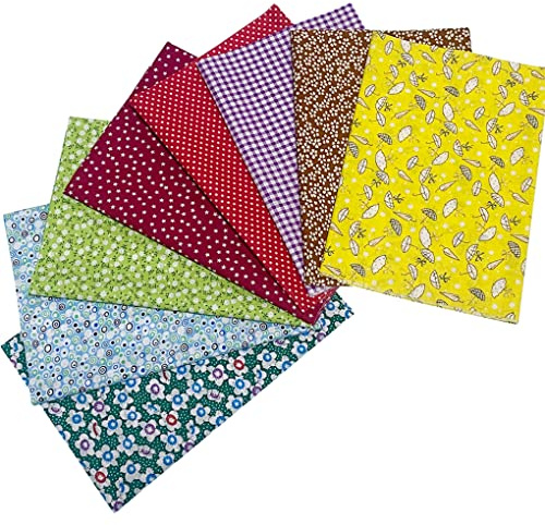Jukway 8 Diseños Tela de Algodón Tela para Coser Patchwork 50 x 50 cm, Patrones Impresos Telas de Costura Para Acolchado, Decoración, Bricolaje, Manualidades, Arte, Pasatiempos (Multicolor)