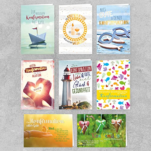 Skorpion Konfirmationskarten Set mit Umschlag, 8 Klappkarten | Glückwunschkarten zur Konfirmation, Grußkarte mit Spruch, innen Blanko ohne Text | 11,5 x 17 cm