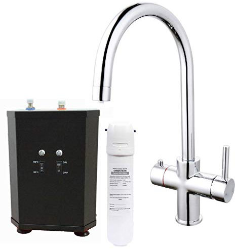 3 in 1 Instant Boiling Water Hot Cold Water Curved Kitchen Tap Filter & Tank