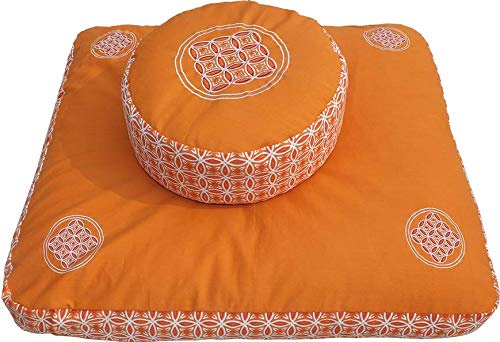 Tvamm Lifestyle Meditation Set Cushion and Mat Extra Thick Meditation Mat Zabuton 80 x 80 x 7 cm Orange