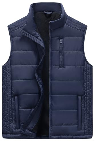Msmsse Men's Fleece Windproof Vest Outerwear with Pockets Quilted Full-Zip Winter Warm Thick Insulated Vest for Men 01 Dark Blue XL