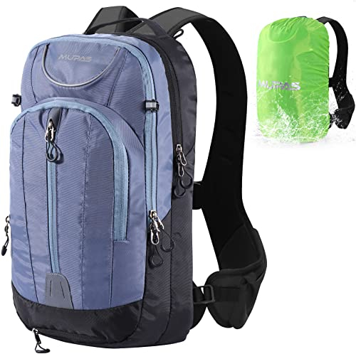 MUPAS Fahrradrucksack klein für Damen & Herren -Wasserdichter Ultraleichter +14 Zoll Laptopfach,mit Regenkappe/Helmüberzug/Handytasche und stylische Reflexstreifen, für Wandern(Blau Schwarz)
