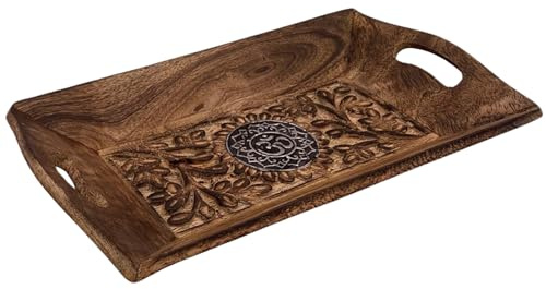 Diko.style® - Bandeja Vaciabolsillos Recibidor Madera Decorativa - Estilo Oriental con budas Decorativos, Elefante Suerte y más a Elegir Porta Chaves -25,5X15X4 cm (Om)